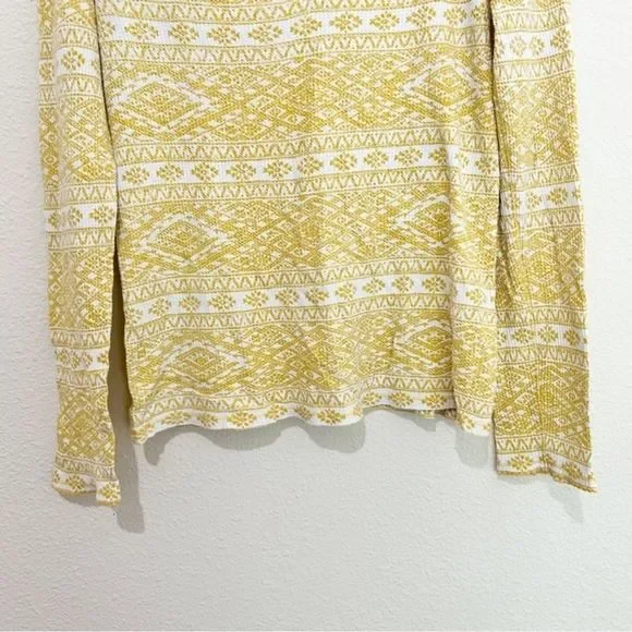 Lucky Brand Thermal V-Neck Top Womens Size L Printed Aztec Geo Yellow Western - Picture 4 of 6